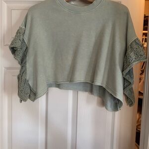 Altered State Women's Green Cropped Top with Crochet Sleeves